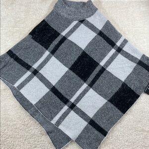 Catherine Lillywhite Plaid Knit Poncho Cape Gray Black One Size